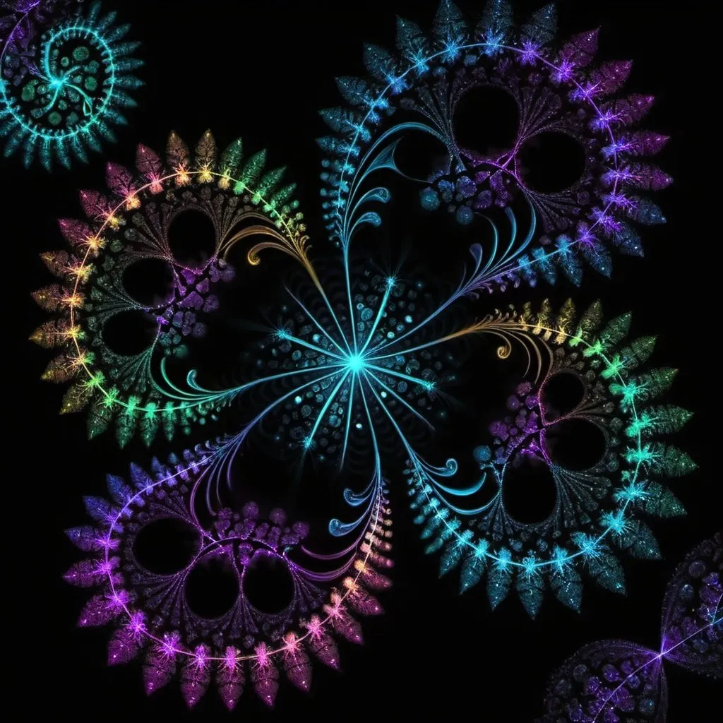 Prompt: **fractal life symbolism from neon dots on black background, hd, 3d, hq** - <@930928849393442827> (relaxed)