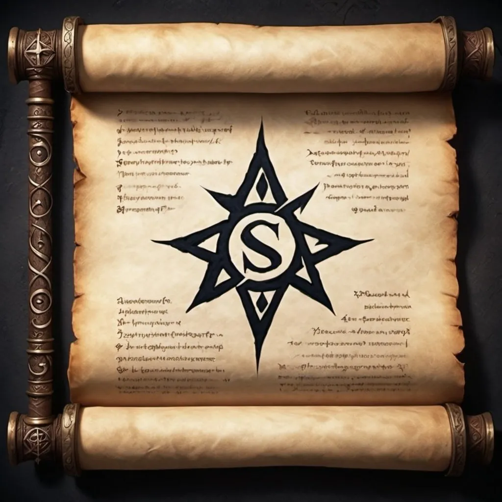 Prompt: The Sorcerer scroll  magical scroll for dark magic with dark cryptic symbol written on the pages 