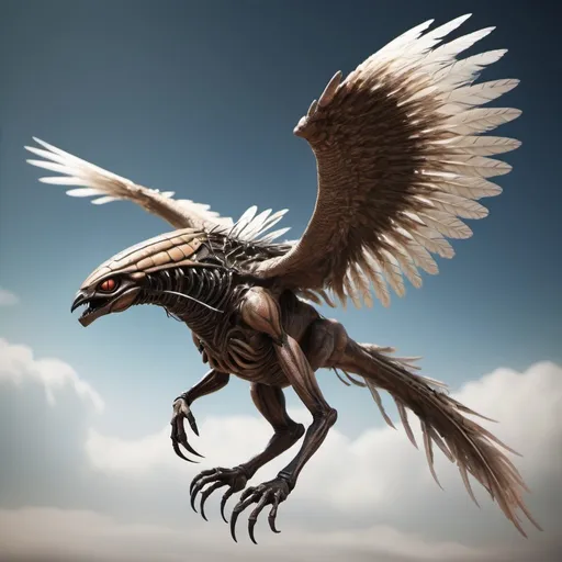 Prompt: Predatory alien creature with wings and feathers. Attacks in flight --v 6.0