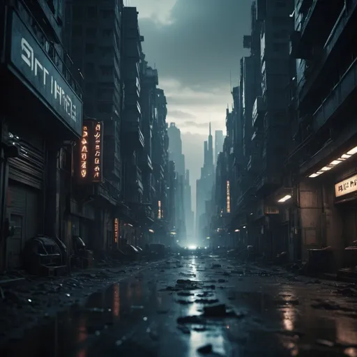 Prompt: cinematic film still, a city, a dystopian future, year 3000, sci fi, amazing details, dark atmosphere, shallow depth of field, vignette, highly detailed, high budget, bokeh, cinemascope, moody, epic, gorgeous, film