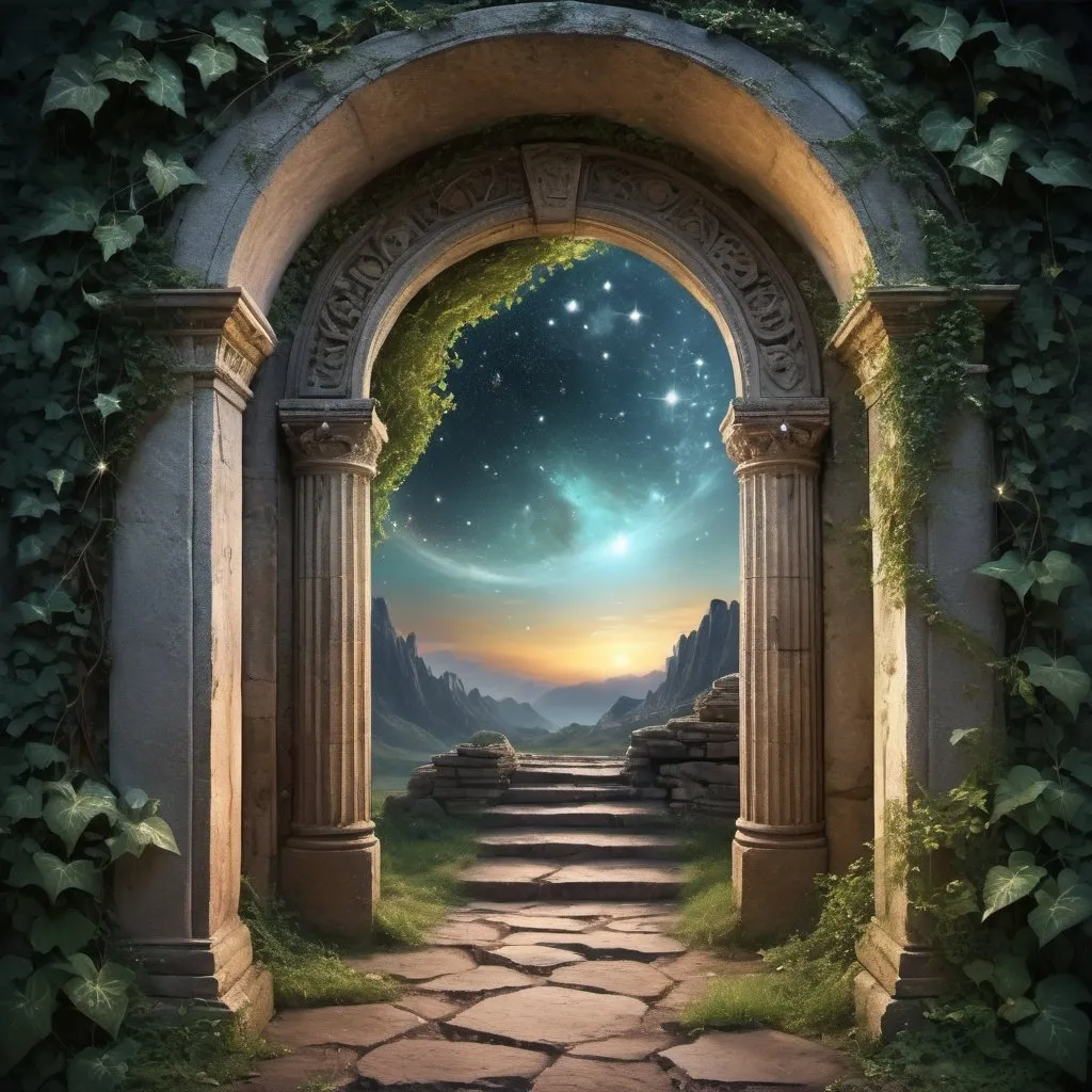 Prompt: The prompt generated with the given theme "Forgotten Gateway of Time and Space" is as follows:

```
forgotten gateway of time and space,aged weathered stone archway,pastel sunset fading into twilight,mysterious worn-out inscriptions,buried secrets and ancient wisdom,enchanted atmosphere,faintly glowing,ancient moss-covered stone floors,whispers of forgotten legends,distant shimmering stars,portal to another dimension,glimpses of distant galaxies,faded memories of forgotten travelers,mystical energy radiating from the gate,crumbling celestial gate,overgrown with ivy and vines,dark ruins of an alien civilization,unraveling cosmic mysteries,sublime connection between past and future,magical convergence of time and space,hidden door to parallel universes,dissolving boundaries between dimensions,mysterious flickering lights,celestial harmony,healing aura of the gateway,cosmic symphony of colors,transcendent experience,transformation beyond imagination,unveiling hidden truths,whispering echoes of the universe,breathtaking celestial landscape,vortex of swirling stars and galaxies,ever-changing cosmic patterns,mirage of timelessness,cosmic ballet of planets and constellations,surreal serenity of the gateway,hallway to the infinite.
```

Remember, the prompt is a combination of tags describing the main subject of the image, materials used, additional details, image quality, art style, color tones, and lighting.