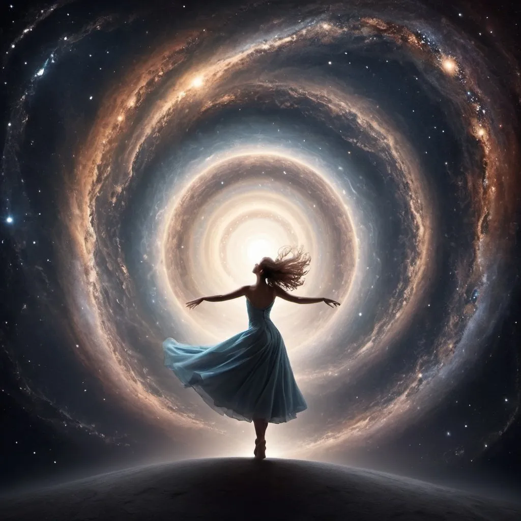 Prompt: mystery of the universe unfolding into wonder through endless time and space. A dance of eternal grace 