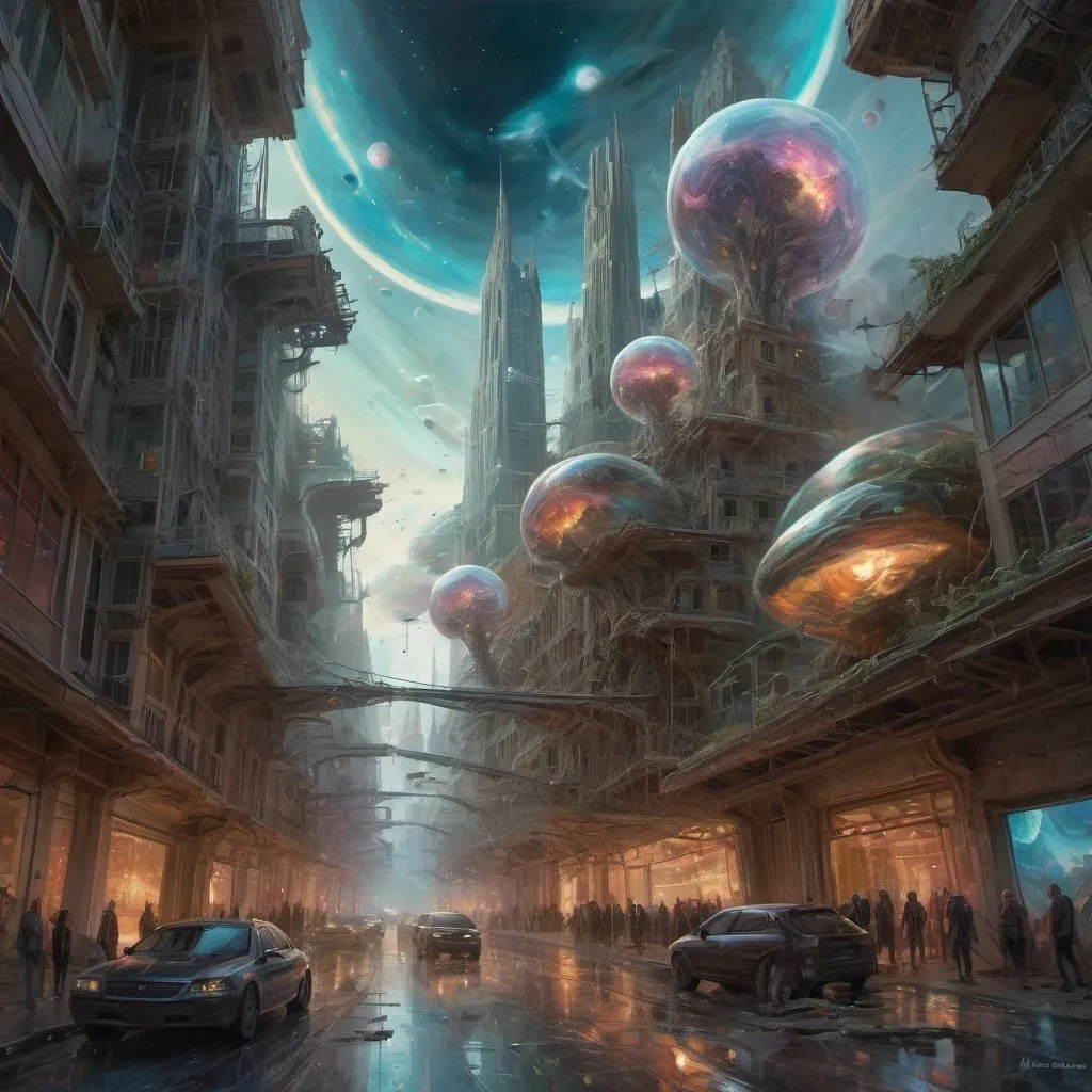 Prompt: Translucent ovni attack city, Daniel F Gerhartz, Clint Cearley, Carne Griffithsl, Cosmic Sky, Detailed Full-Color, Nature, Hd Photography, Deconstruction By Zaha Hadid. demon,illustration mixed media by Pablo Amaringo"Merriam, Nikolina Petolas, Peter Gric, Dariusz Klimczak, surreal hallucinatory intricately detailed sharp focus"