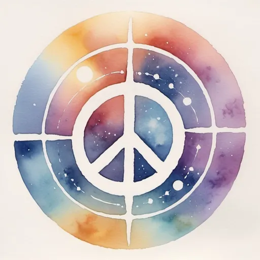 Prompt: Master of Life and Peace::1 serene, tranquil atmosphere, hub logo, radiant energy, cosmic harmony, painted with watercolor --ar 5:1 --s 250