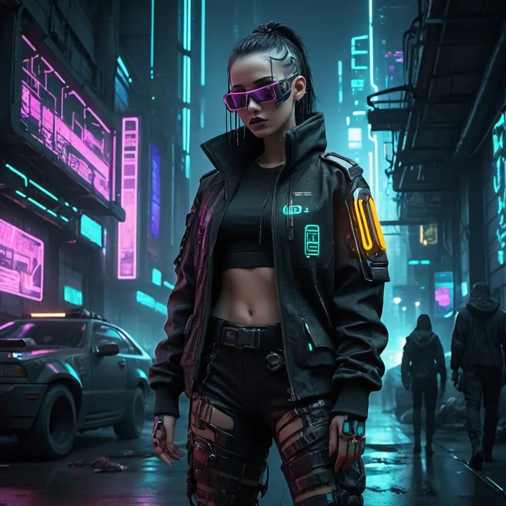 Prompt: Cyberpunk style tech wear astheric fashon tactical wear