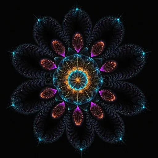 Prompt: **fractal life symbolism from neon dots on black background, hd, 3d, hq** - <@930928849393442827> (relaxed)