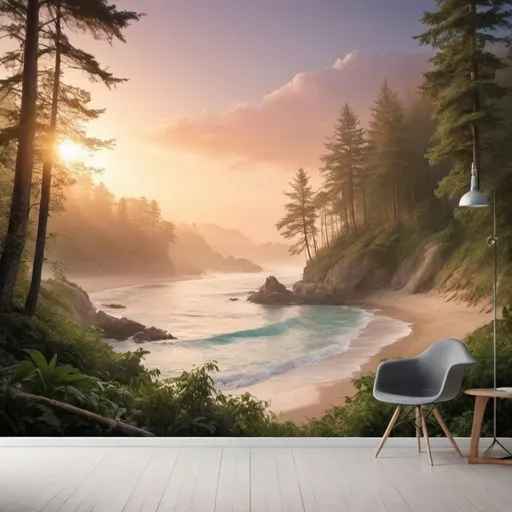 Prompt: Nature's Beauty: Create a wallpaper featuring a stunning landscape, like a serene beach at sunset or a lush forest in the morning mist.