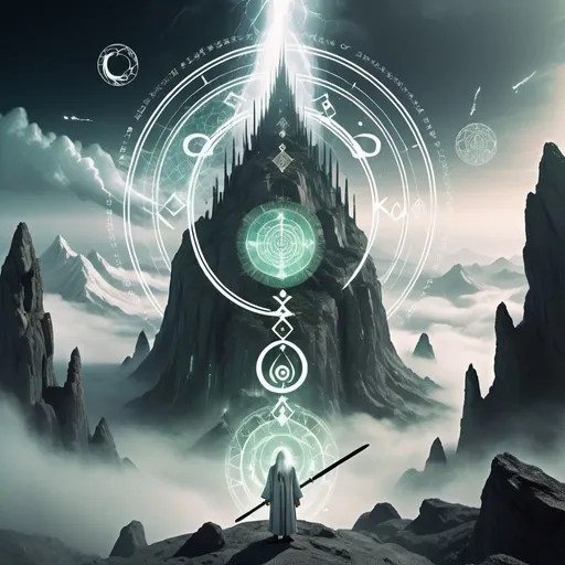 Prompt:   (Magic Giant Formation), highly unified CG design, 3D renderings, mysterious geometric shapes, clear focus, (transparent white long haired old Taoist floating in front of the twelve zodiac magic formation), robe, (Green Dragon Crescent Blade: 0.), (Long Sword), collapse of the huge black hole heaven and earth, clear magic symbols, combination magic array, gold cultivation, complex combination rituals, surrealism, surreal digital art, visual exaggeration Cyberpunk, nanopunk, light painting, thick fog, mountains, towers, meteorites,    Scene of conspiricy of otherly world, mist, climate of suspense, anger