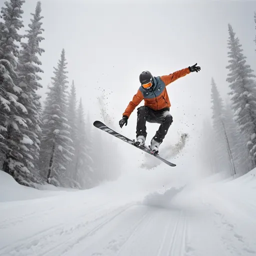 Prompt: skier, mid backflip, jumping over road, big snowstorm, crossing skis, high quality photography