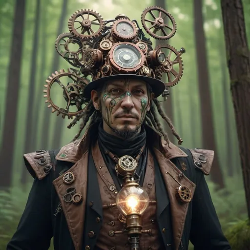 Prompt: steampunk Shaman in the forest , dissolving and swirling octane render, hyper realistic, –ar 2:3 –q 2