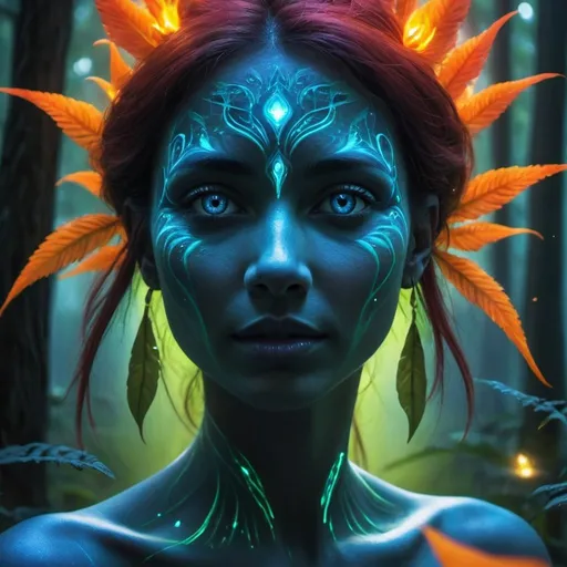 Prompt: (Best quality at best,4K,A high resolution,tmasterpiece:1.2),ultra - detailed,actual,sportrait,extraterrestial,Fire magic plant,incredible eyes,Fantasy creatures,glowing color,glowing plants,extraterrestial,flaming leaves,surreal scenery,spooky ambiance,otherworldly beauty,etherealglow,unique species,Avatar,mysterious entity,dreamlike scenes,wonderful species,an enchanted forest,otherworldly presence,a captivating gaze,unconventional look,Radiant energy,Powerful aura,Magic Essence,universe exists,Different dimension,mythical plant,Unexplained phenomena,Colorful flowers,Unleash your power,Darkness and light,Hidden secrets,Unravel the mystery,The secrets of the universe,living tmasterpiece,manifestation of magic.