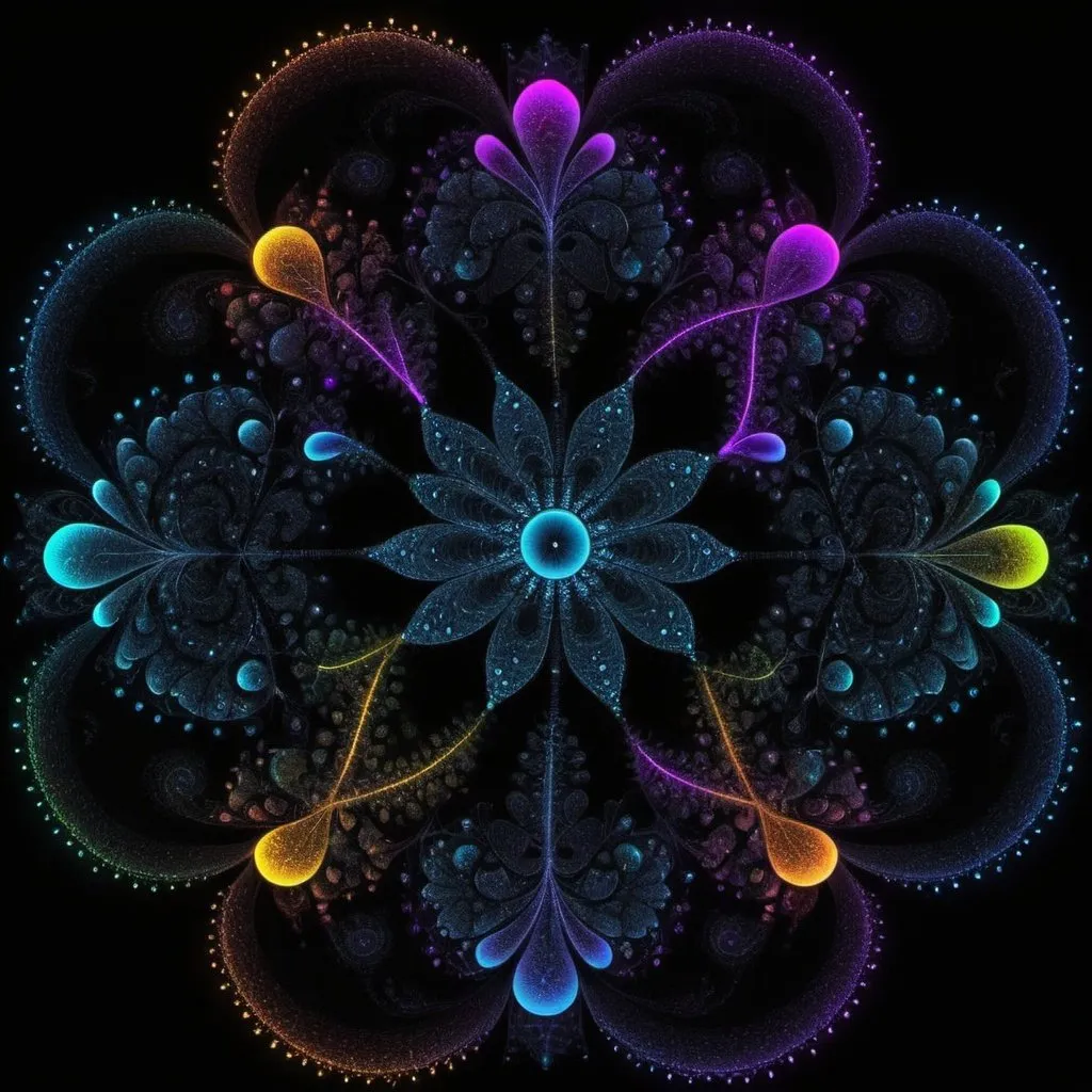 Prompt: **fractal life symbolism from neon dots on black background, hd, 3d, hq** - <@930928849393442827> (relaxed)