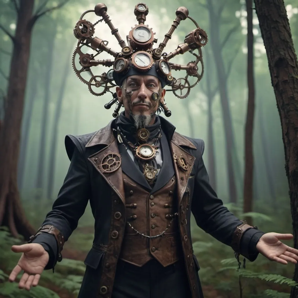 Prompt: steampunk Shaman in the forest , dissolving and swirling octane render, hyper realistic, –ar 2:3 –q 2