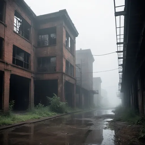 Prompt: Scary environments, ghosts, industrial site smoke mist fog in the atmosphere creepers taking over the place details --auto