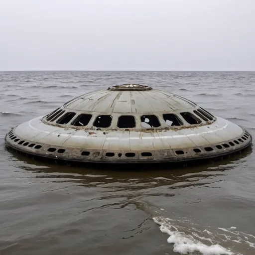 Prompt: Ufo crashed into the Baltic sea submerged in the water at the depth of the bottom floor 