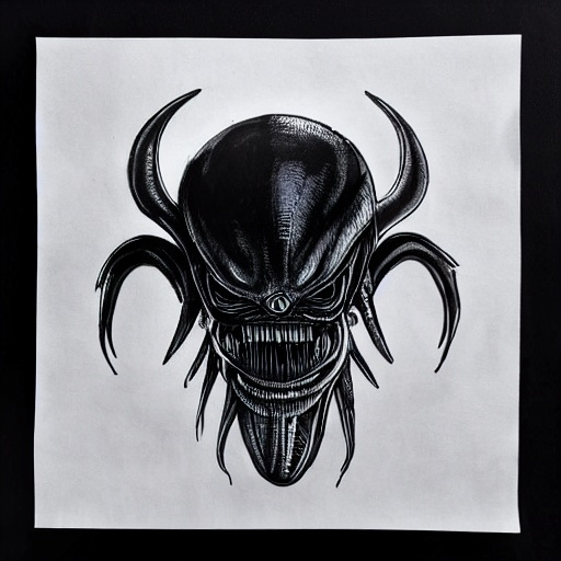 Prompt: Create a  black pen HR Giger.  style alien xenomorph connected biomechanically to the hive only on  a white background A4 size paper Tattoo, stunning, realistic highly hd 3d details do not create the image on the human body 