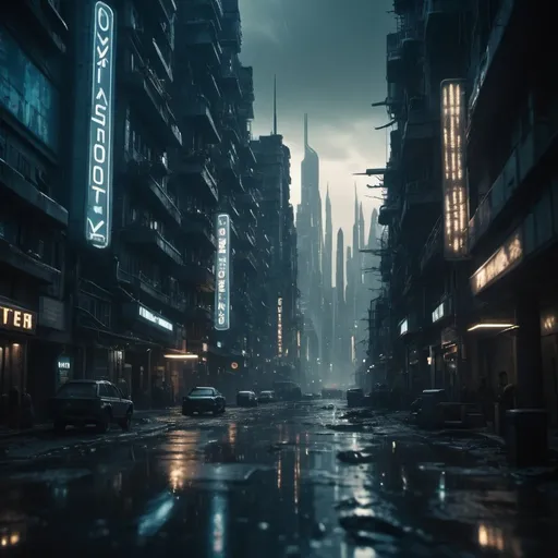 Prompt: cinematic film still, a city, a dystopian future, year 3000, sci fi, amazing details, dark atmosphere, shallow depth of field, vignette, highly detailed, high budget, bokeh, cinemascope, moody, epic, gorgeous, film