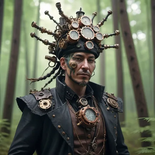 Prompt: steampunk Shaman in the forest , dissolving and swirling octane render, hyper realistic, –ar 2:3 –q 2