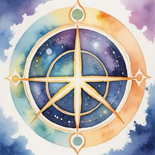 Prompt: Master of Life and Peace::1 serene, tranquil atmosphere, hub logo, radiant energy, cosmic harmony, painted with watercolor --ar 5:1 --s 250