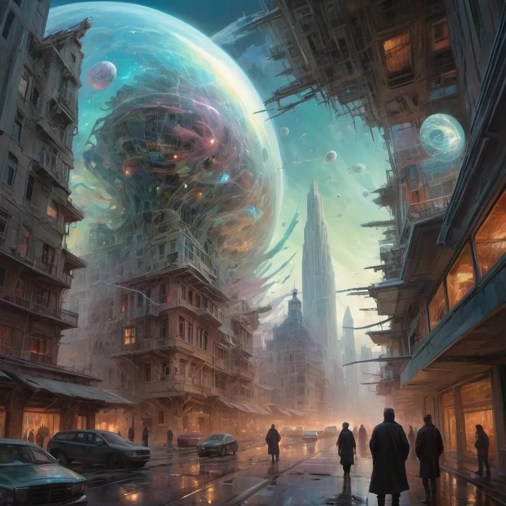 Prompt: Translucent ovni attack city, Daniel F Gerhartz, Clint Cearley, Carne Griffithsl, Cosmic Sky, Detailed Full-Color, Nature, Hd Photography, Deconstruction By Zaha Hadid. demon,illustration mixed media by Pablo Amaringo"Merriam, Nikolina Petolas, Peter Gric, Dariusz Klimczak, surreal hallucinatory intricately detailed sharp focus"