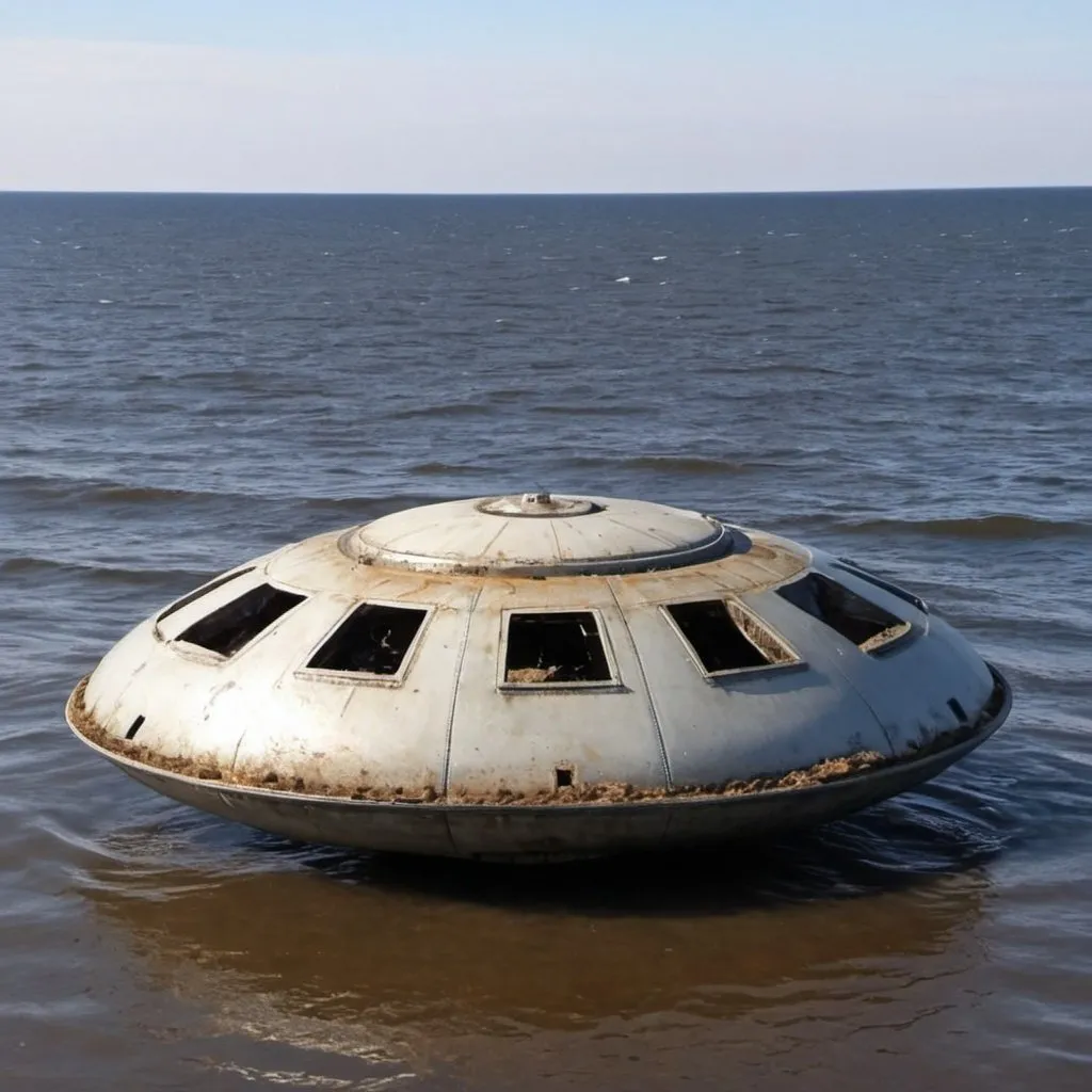 Prompt: Ufo crashed into the Baltic sea submerged in the water at the depth of the bottom floor 