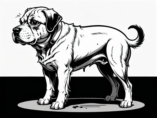 Prompt: line art side view of a dog taking a shit
