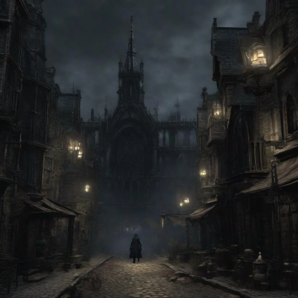 Prompt: Bloodborne Yharnam, gothic victorian town