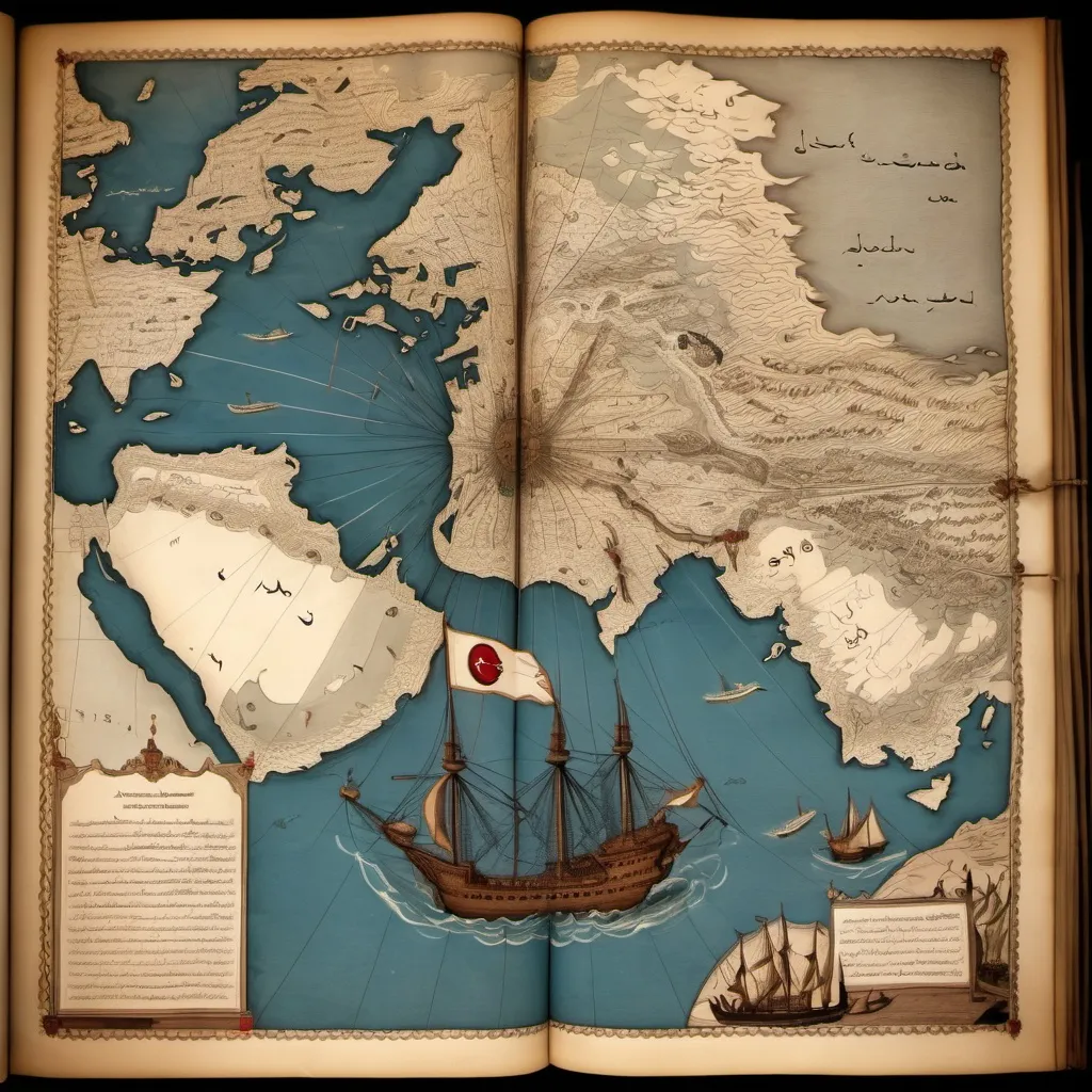 Prompt: Arka planda bir harita, deniz sesleri ve Osmanlı gemilerinin hareketi