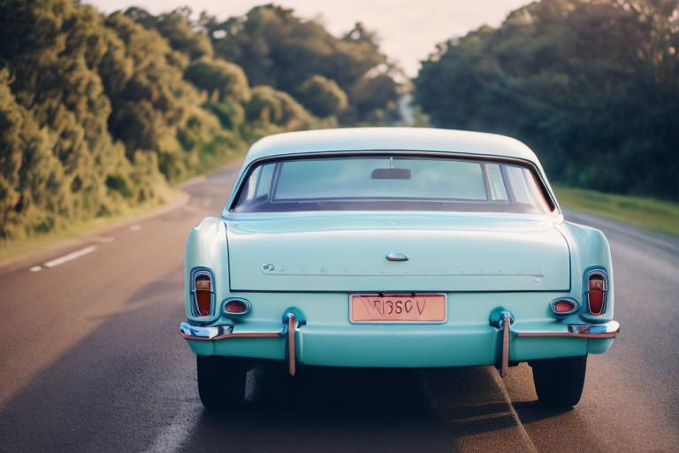 Prompt: a 60s pastel blue family break car on the road