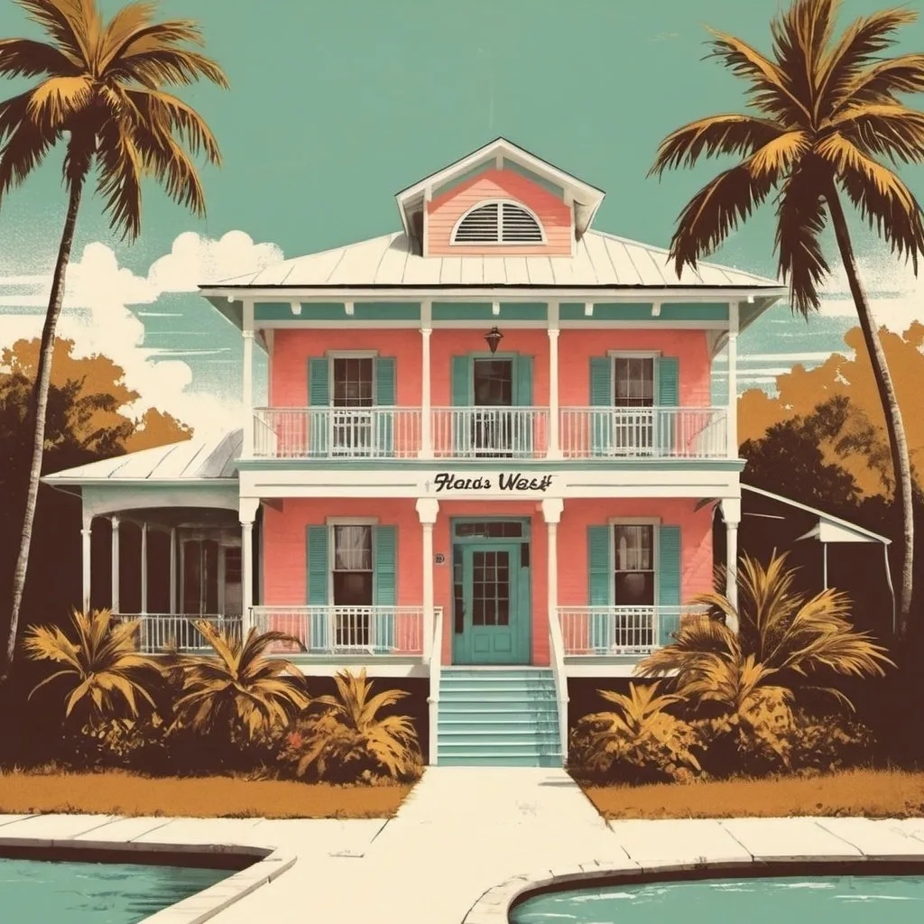 Prompt: Retro Florida poster old Key West house