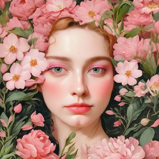 Prompt: a woman with pink flowers
