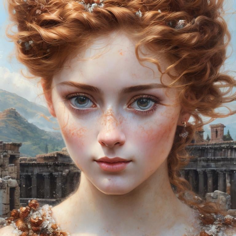 Prompt: Portrait of {beautiful Roman woman} with {auburn} hair and with cute face, {Pompeii}, perfect composition, hyperrealistic, super detailed, 8k, high quality, trending art, trending on artstation, sharp focus, studio photo, intricate details, highly detailed, by greg rutkowski