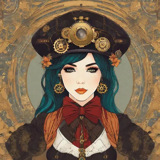 Prompt: steampunk goth girl::1 vector  digital, flat Miyazaki, Monet, hd,   rule of thirds, symmetrical, palette,  colorful, 