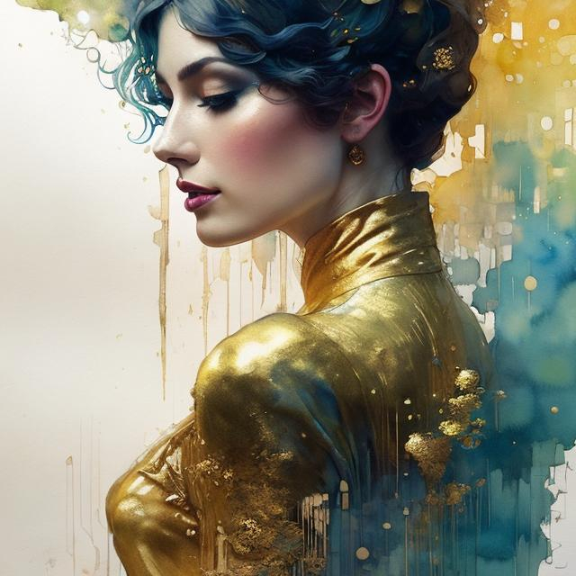 Prompt: Lovely woman Art style by Monet, Conrad roset, Klimt, Erik Johansson, Michael hussar. Water Color, Pencil Sketch, Muted Colours, crispy, golden ratio, High quality, highly detailed, intricate details. beautiful, high definition, wet on wet watercolor, volumetric lighting