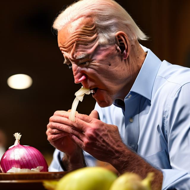 Prompt: Joe Biden eating a raw onion