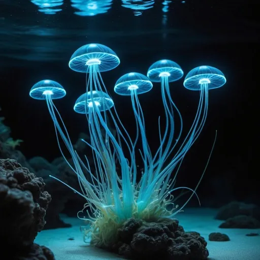 Prompt: Biolumisnecent organisms thrive in symbiosis with an ethereal energy