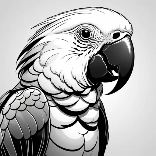 Prompt: black and white, (line art) headshot portrait of a parrot, (pony-tail), in the style of a comic, bold outlines, expressive features, dynamic pose, whimsical elements, simple yet elegant composition, artistic flare, playful mood, engaging expression, emphasizing personality, clean background, high-resolution detail.