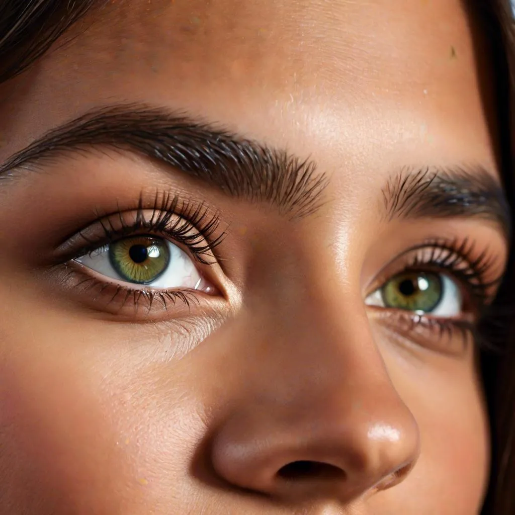 Prompt: <mymodel> Hyper-detailed, hyper-realistic, photorealistic composite face of a 17 year old beautiful european tiny woman, heart-shaped head, hazel-shaped dark-brown eyes, slim nose, arched eyebrows, ultra short black hair, youthful, smiling, tanned complexion, Full lips with minimal lipstick, maximal eye shadow, maximal smokey eyes, Side view (Profile), half-body shot, symmetrical, best quality, highres, ultra-detailed, photorealistic, detailed eyes, professional, realistic lighting