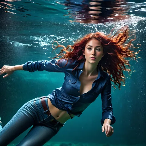 Prompt: <mymodel>deep under water, weightless up-flowing hair, tight bluejeans