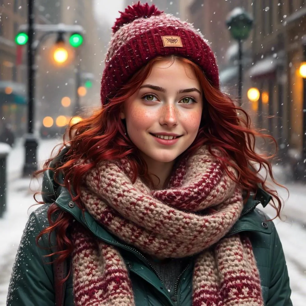 Prompt: <mymodel>in warm thick winter clothes , with thick woolen scarf