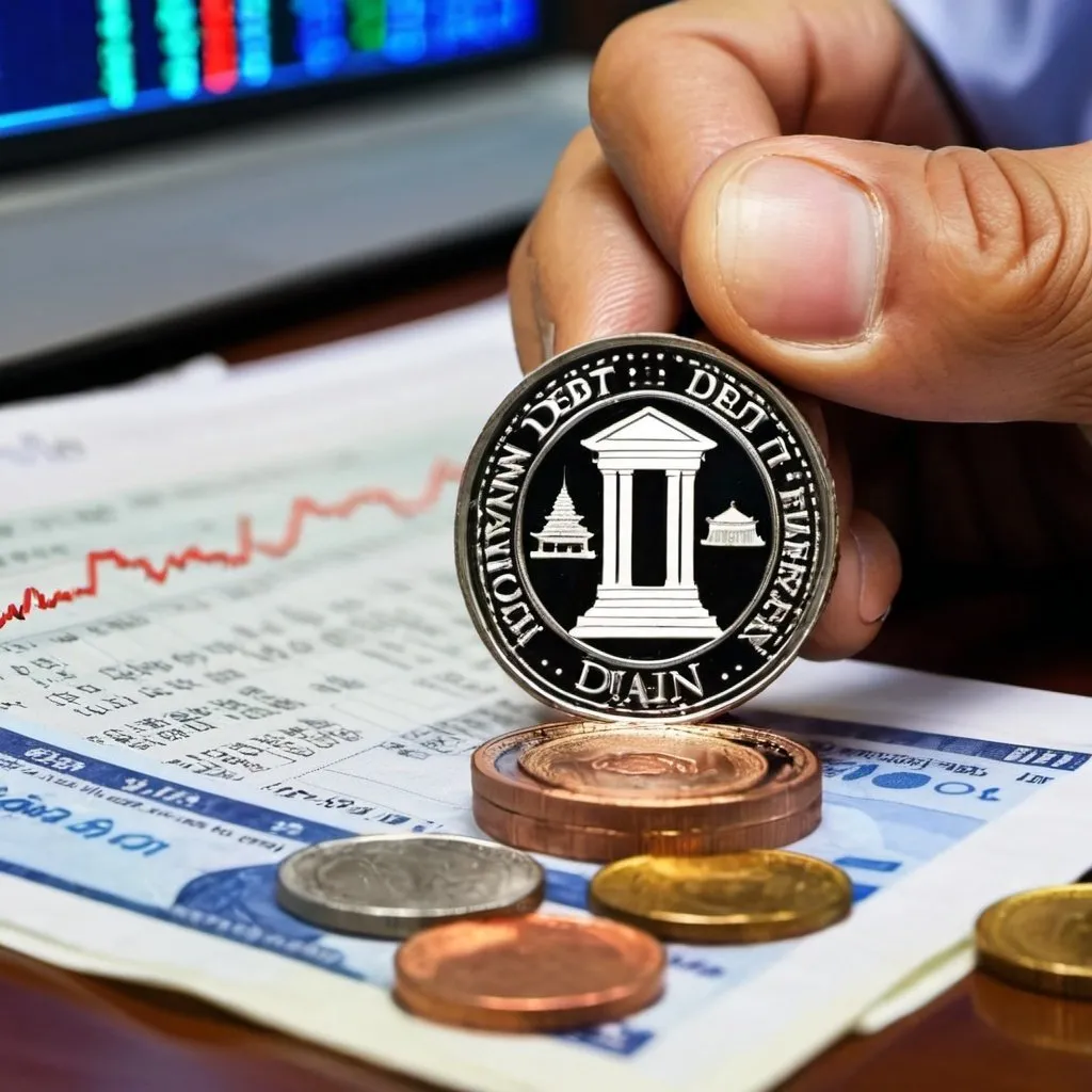 Prompt: government debt thailand with coin in stock market