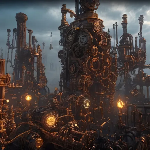 Prompt: Create a 3D steampunk-inspired mechanical world with gears and intricate machinery in breathtaking 4K resolution