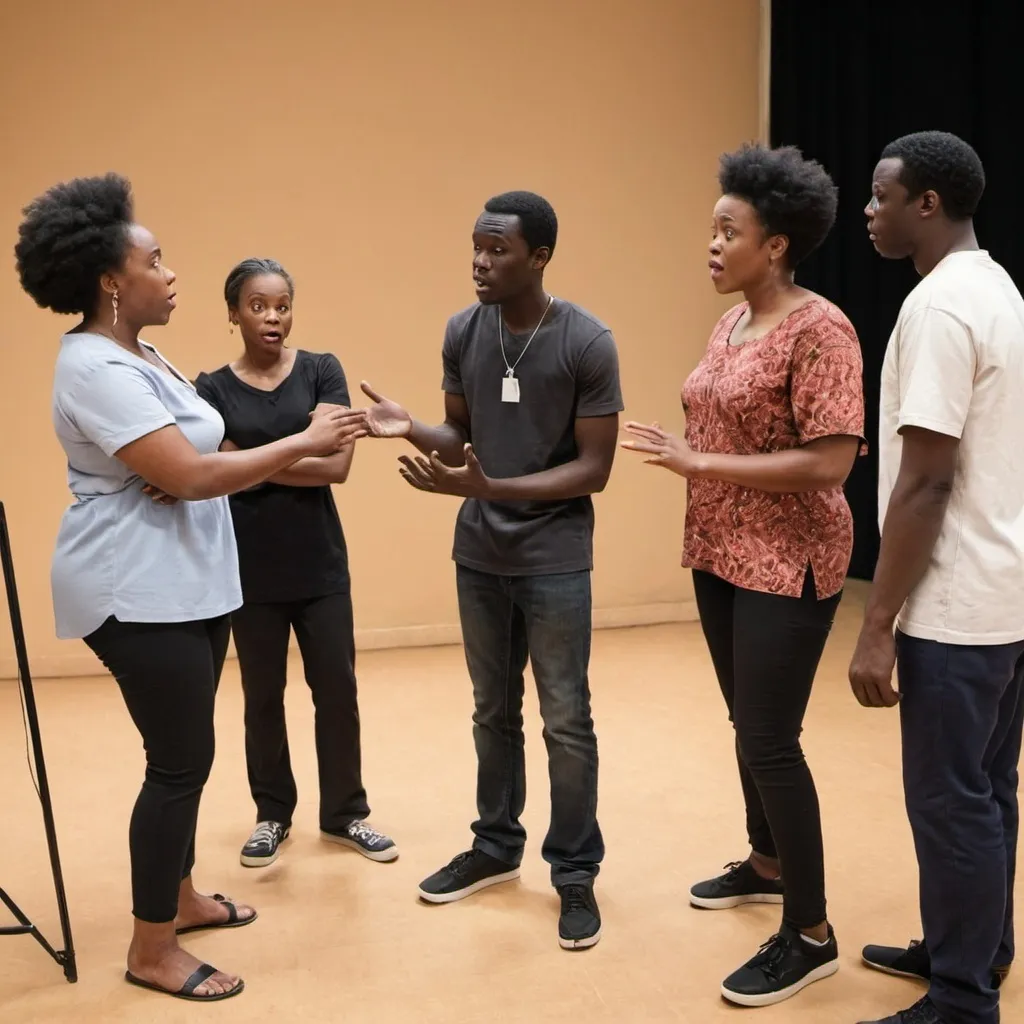 Prompt: Skit making. Actors are black Africans. Multiple actors/actresses. 