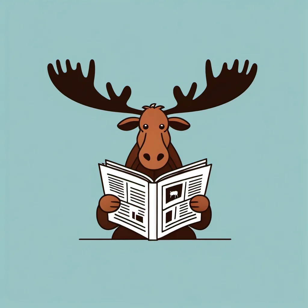 Prompt: minimal logo of a moose reading a newspaper