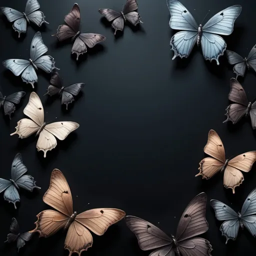 Prompt: dramatic and artistic wallpaper featuring dark and emotive butterflies with an empty space in the middle of the picture 