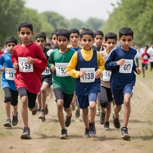 Prompt: A few muslim children participating in a cross country competition