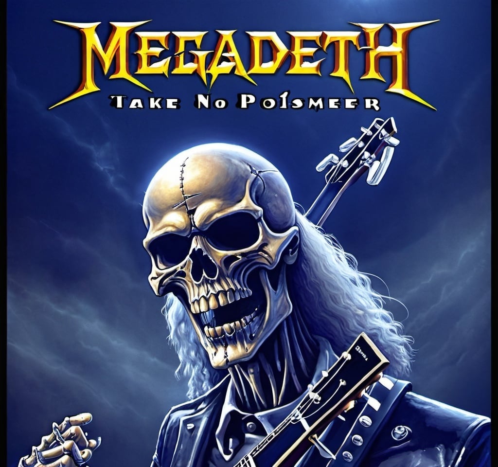 Prompt: create a image of Vic Rattlehead in the vibe of the song take no prisoners of megadeth