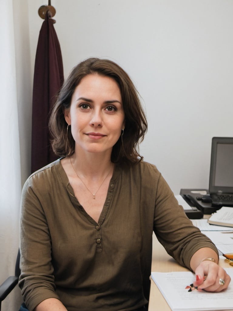 Prompt: a writer sitting at her desk