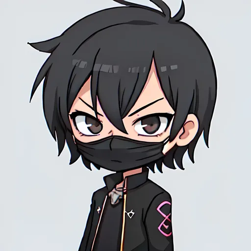 Prompt: Chibi anime boy with black hair wearing a black mask 