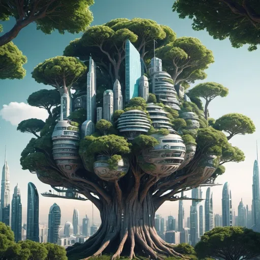 Prompt: Futuristic city on a tree